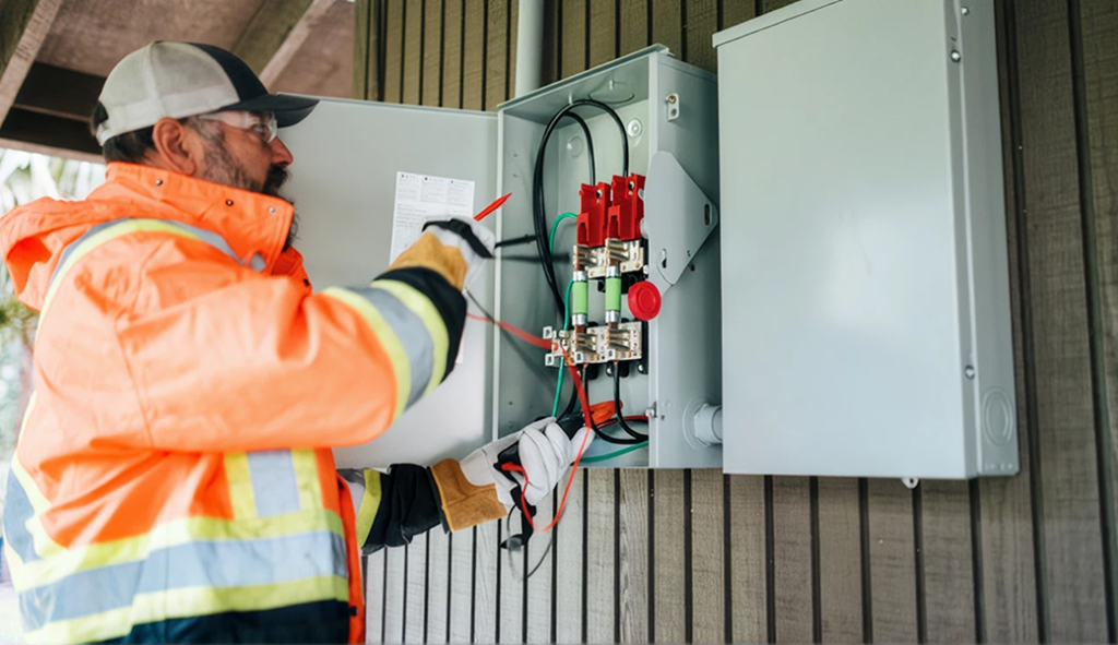 Licensed electrician inspecting a home's electrical system