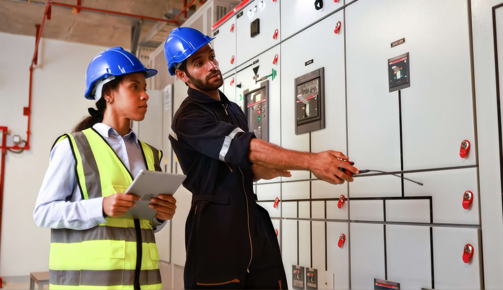 Licensed electrician inspecting a home's electrical system