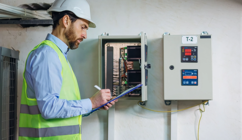 Professional electrician handling safety inspections and troubleshooting for a customer
