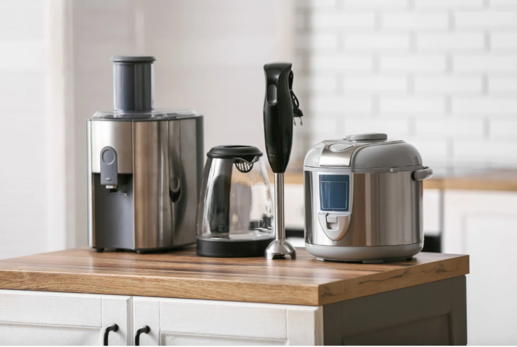 Home kitchen appliances on counter that can be run during off-peak hours to reduce energy costs
