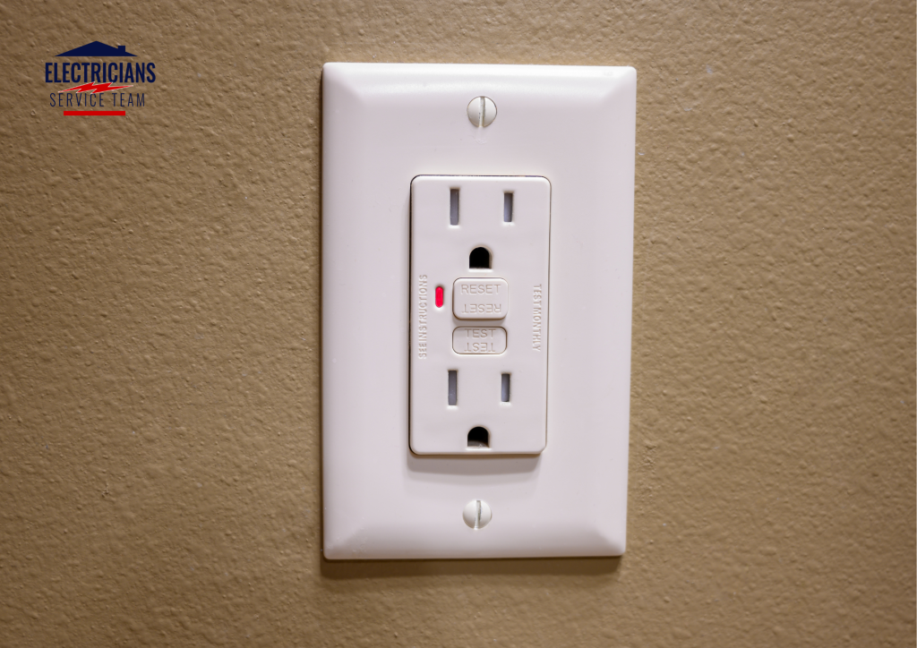GFCI outlet with test and reset buttons installed in residential home