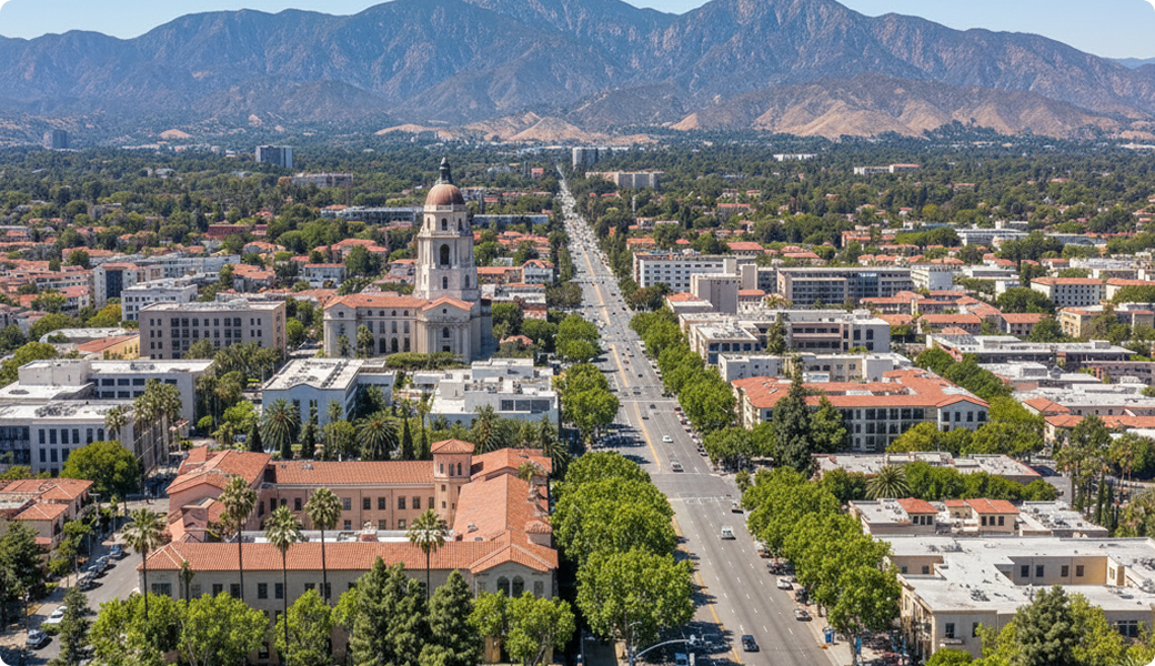 Aerial view of Pasadena, CA — Electricians Service Team service area