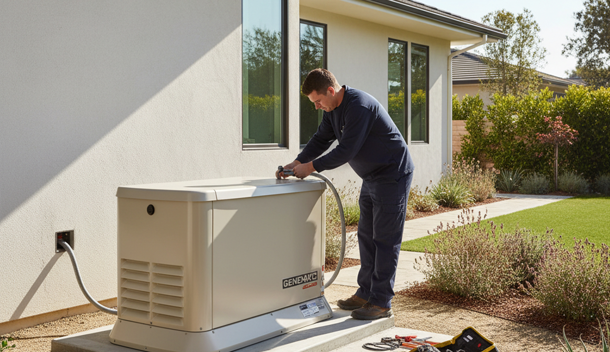 Electricians Service Team technician completing generator installation on site