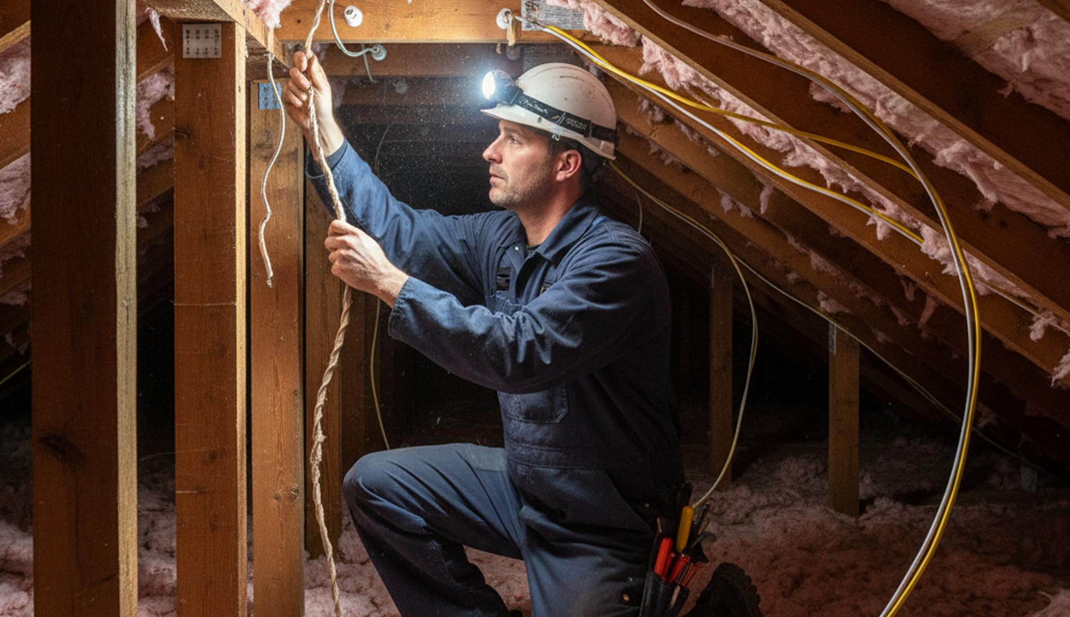 Professional electrician handling knob and tube wiring replacement for a customer