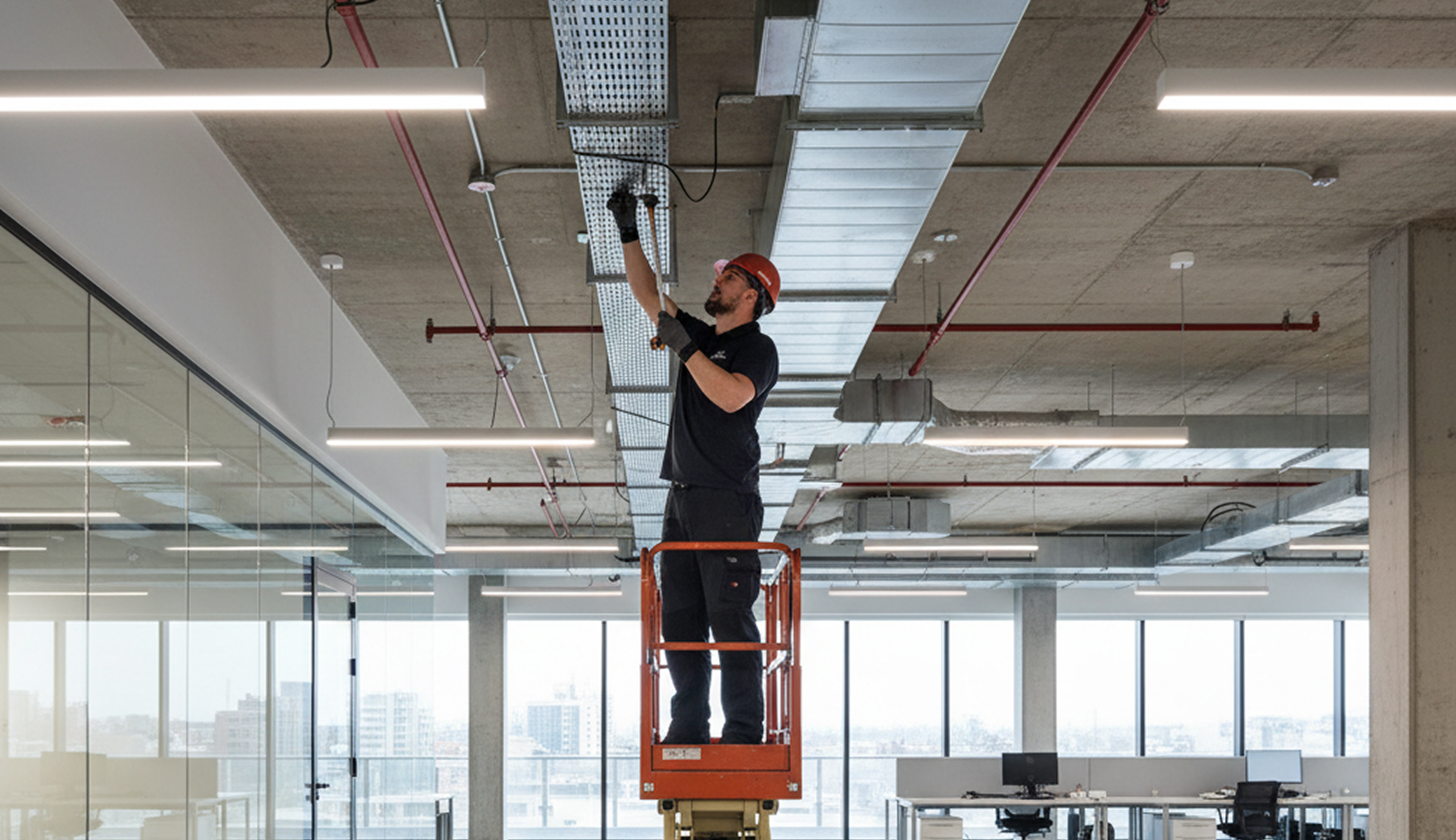 Electricians Service Team technician completing commercial electrician on site