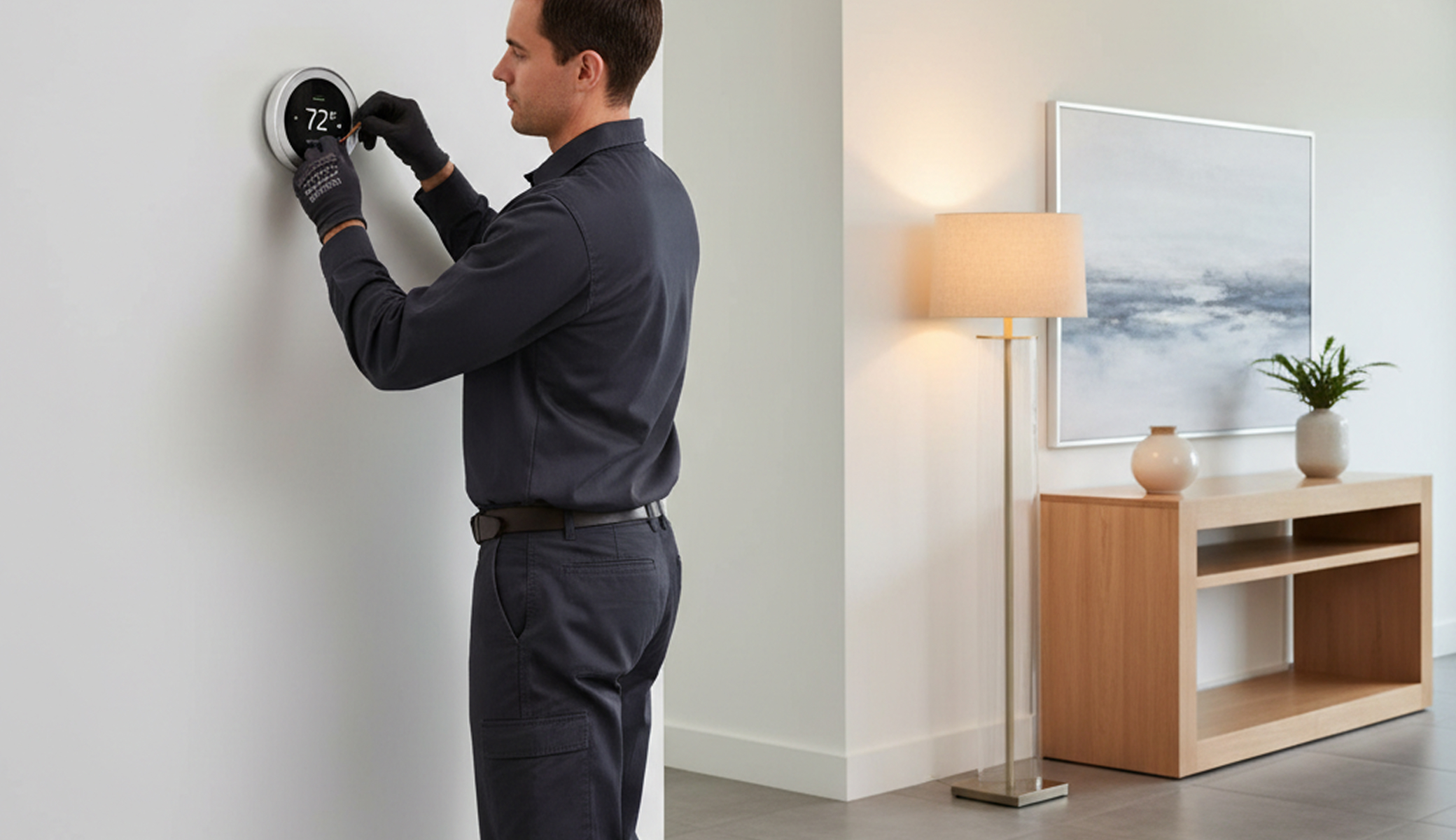 Electricians Service Team technician completing smart home installation on site
