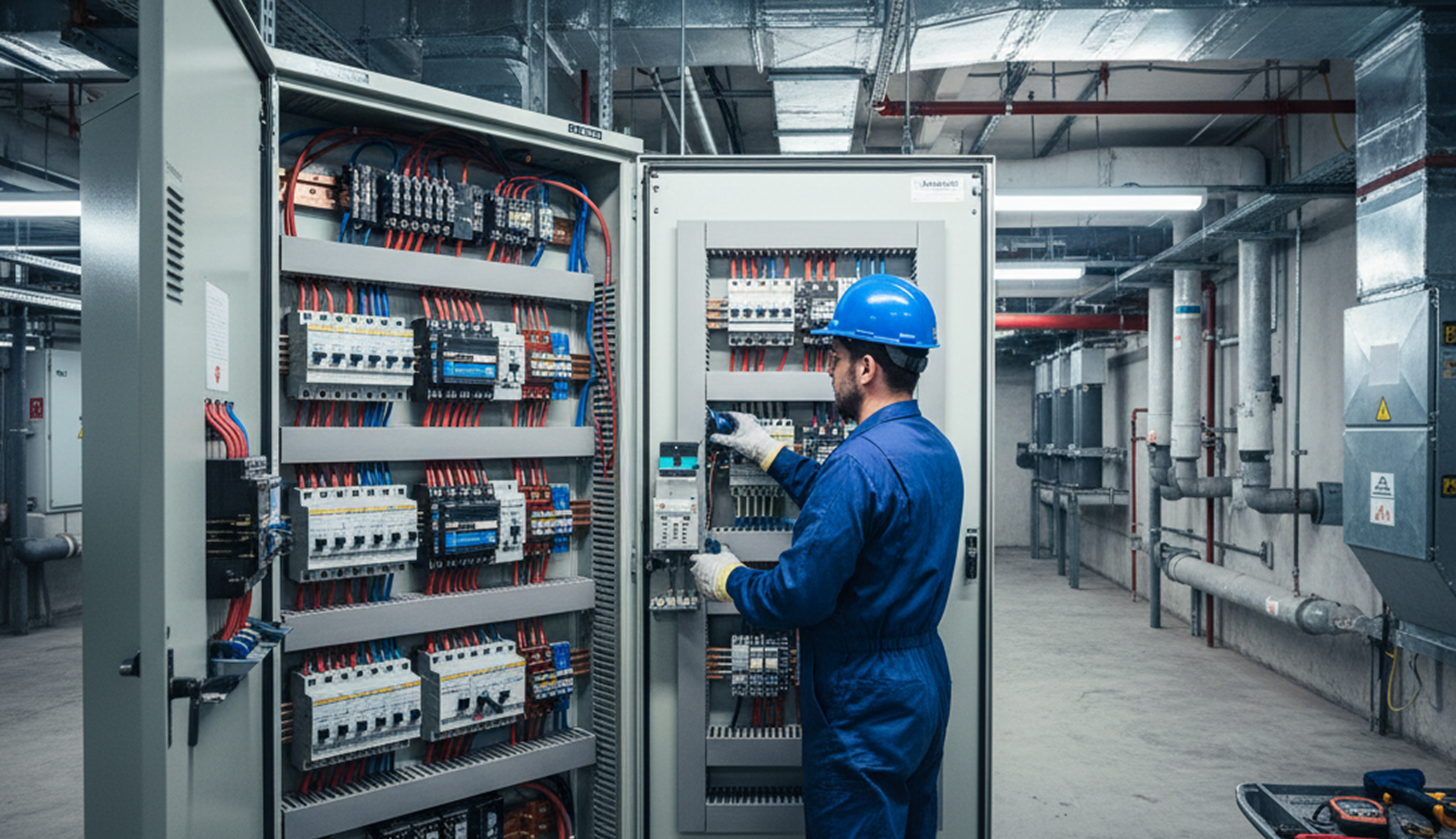 Professional electrician handling commercial electrician for a customer