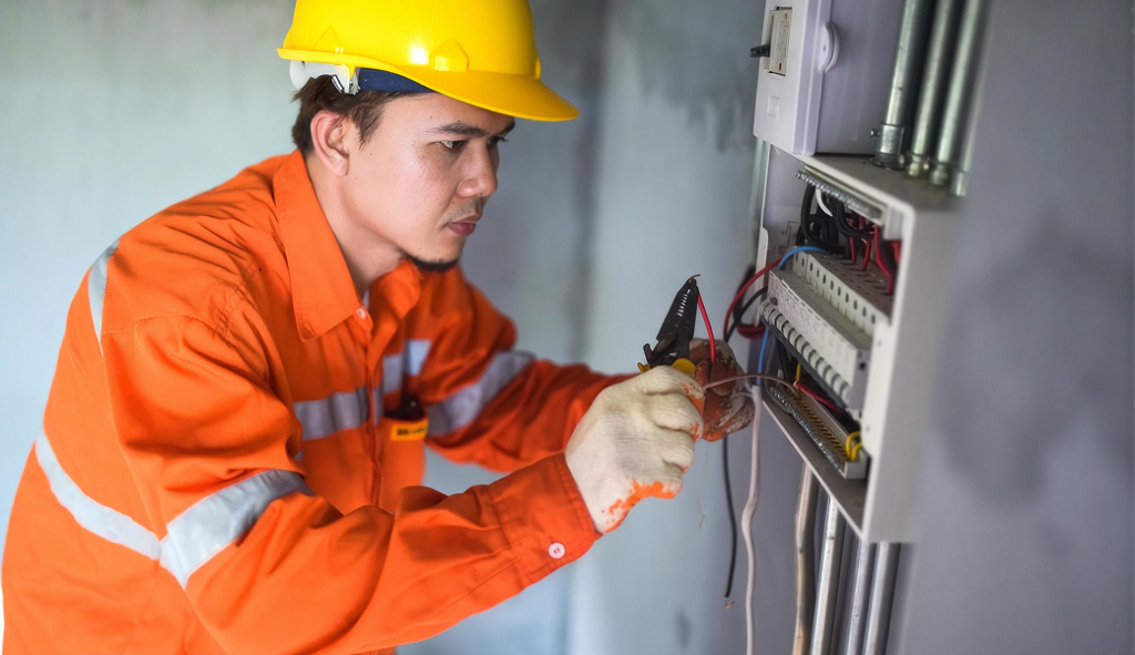 Electricians Service Team technician completing adu electrical on site
