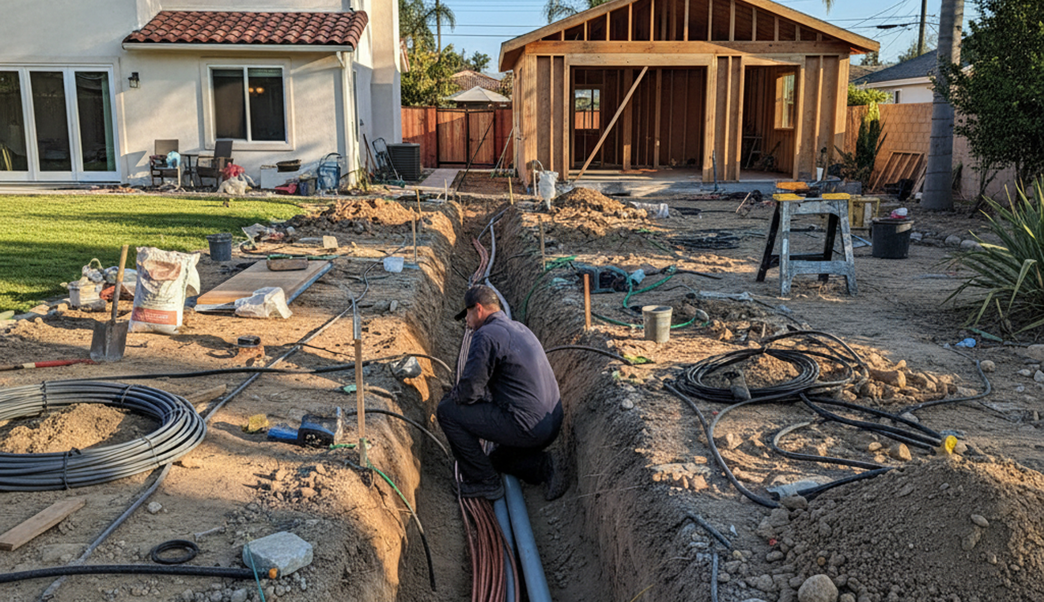 Electricians Service Team crew member working on adu electrical