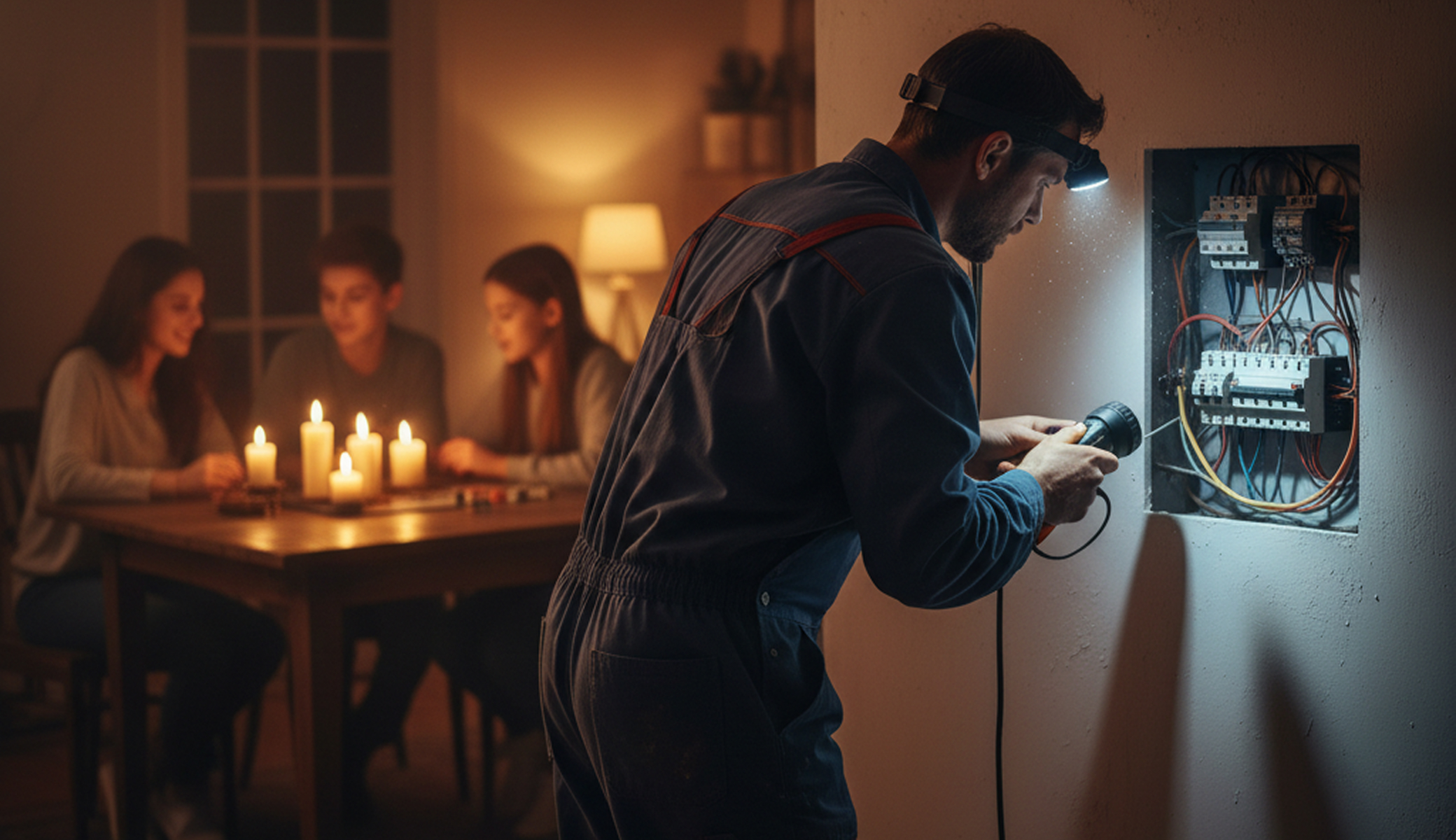 Electricians Service Team technician completing emergency electrician on site