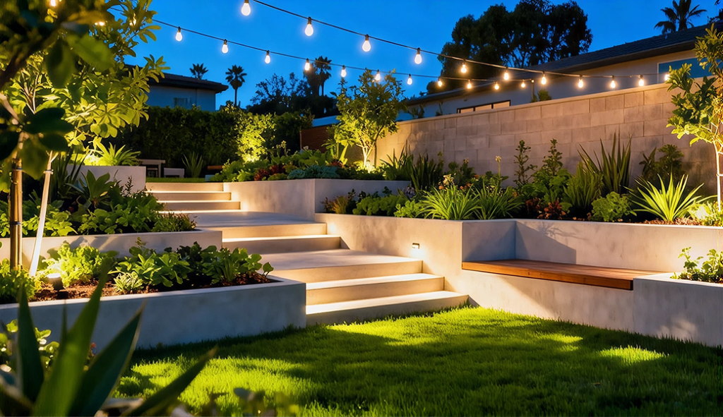 Professional electrician handling landscape lighting installation for a customer
