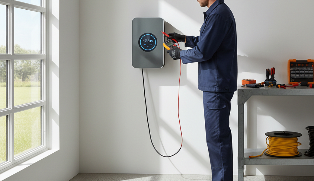 Electricians Service Team technician completing ev charger installation on site