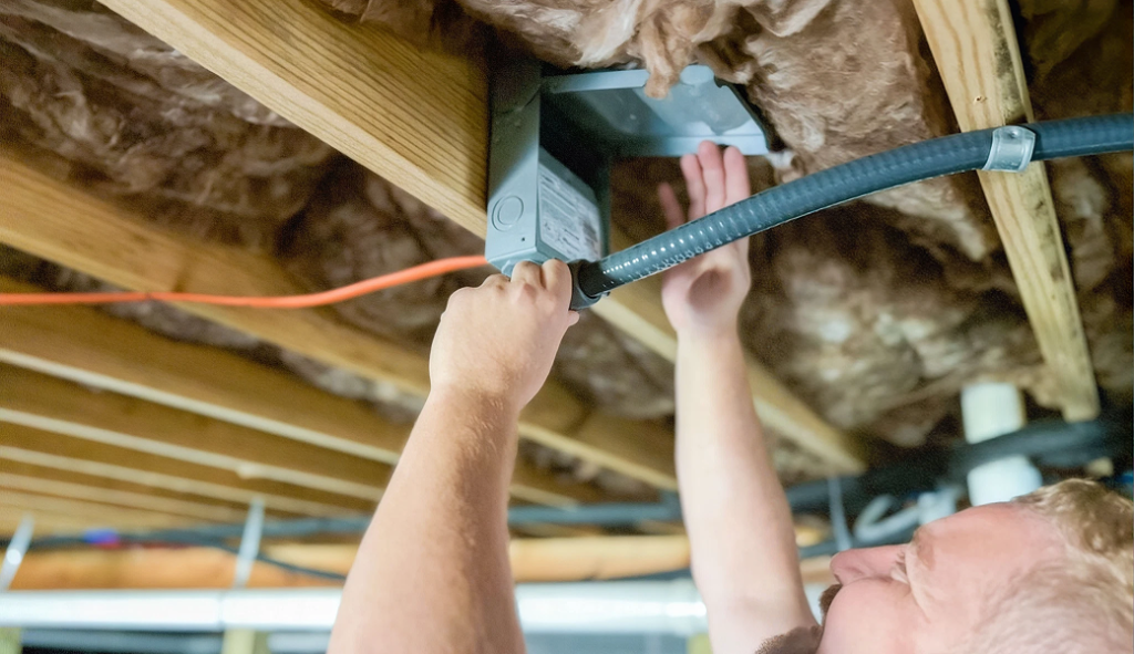 Professional electrician handling knob and tube wiring replacement for a customer