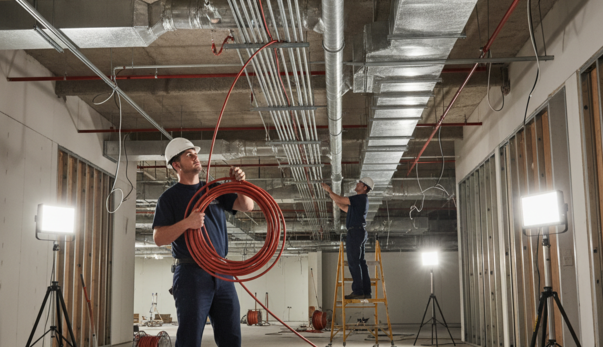 Electricians Service Team crew member working on commercial electrician