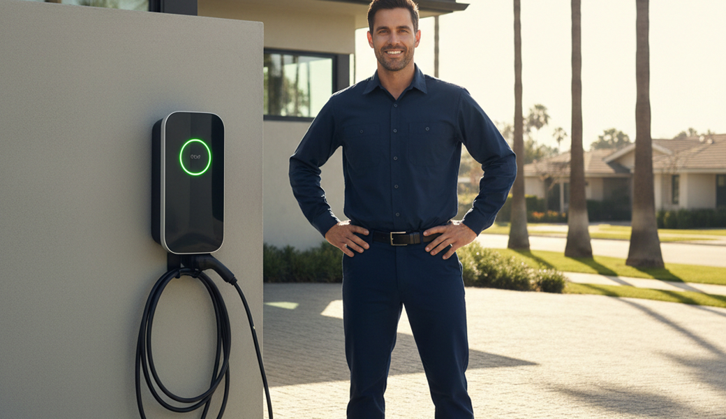 Electricians Service Team crew member working on ev charger installation