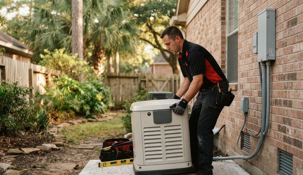Electricians Service Team technician completing generator installation on site
