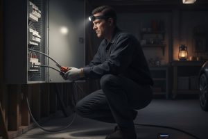 Electricians Service Team crew member working on emergency electrician