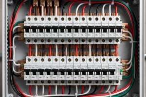 Electricians Service Team crew member working on electric panel upgrade