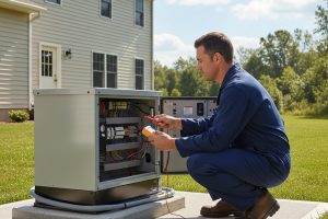 Licensed electrician performing generator installation work for Electricians Service Team